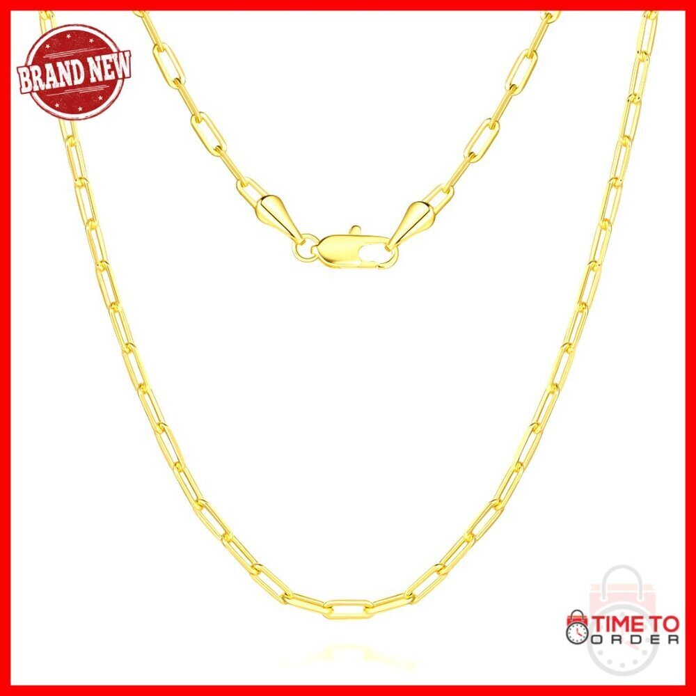 14K Gold Paperclip Chain Necklace Unisex Minimal Classic Elegant Adjustable